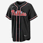 Jersey Nike de la MLB Replica Fashion para hombre Kyle Schwarber Philadelphia Phillies - Negro/Rojo