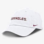 Gorra universitaria Nike ajustable para hombre Florida State Seminoles Core Club Mascot Wordmark - Blanco