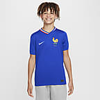 Camisola de futebol de réplica Nike Dri-FIT do equipamento principal Stadium FFF (equipa feminina) 2024/25 Júnior - Azul Bright/Vermelho University/Branco