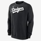 Los Angeles Dodgers Wordmark Men's Nike MLB Pullover Crew - Black