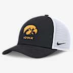 Iowa Sideline Rise Gameday Men's Nike College Trucker Adjustable Hat - Black/White