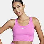 Nike Training Swoosh Dri-FIT leopard print cross back medium support sports  bra in pink-Red