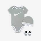 Set. Nike Booties Hat (0-6M) Baby Box and Bodysuit,