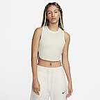 Cropped cami vest top in ribbed cotton, pink, Nike