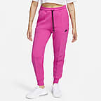 Nike Women's Tech Pack Sportwear Loose Fit Workout Side zip Pants  (Black/Hyper Pink, Medium)