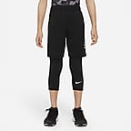  Nike Pro Boy`s 3/4 Printed Training Leggings (Carbon  Heather(BV3506-091)/White, X-Large) : Clothing, Shoes & Jewelry