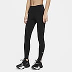 Nike Dri-FIT One Mid-Rise Leggings - BLACK- Womens
