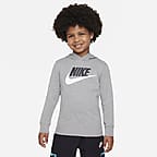 Little Kids\' Long T-Shirt. Nike Sportswear Hooded Sleeve Futura Tee