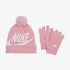 Nike Big Kids' Girls White/Gray Beanie and Gloves Set  