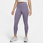 Womens Nike Yoga High-Rise 7/8 Cut Out Leggings M Purple Plum Fog Gym