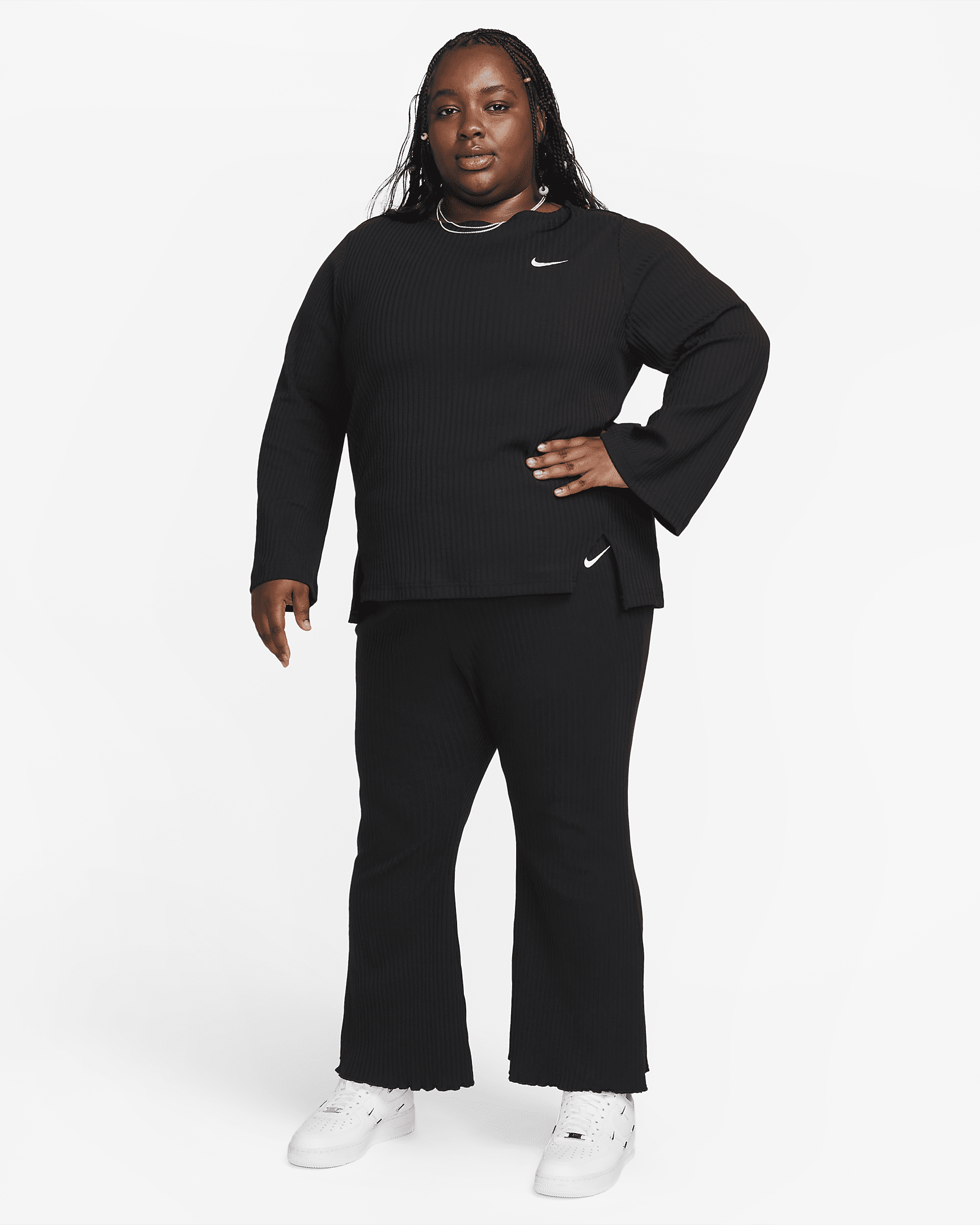 Nike Sportswear Women's High-Waisted Ribbed Jersey Trousers (Plus Size ...