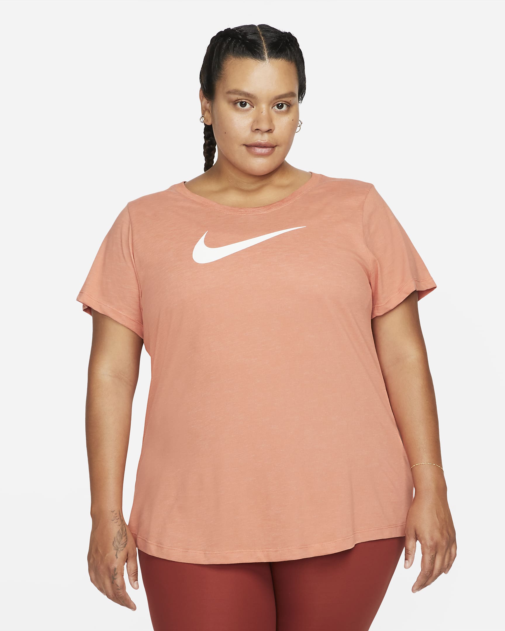 Nike Dri-FIT Women\'s Short-Sleeve Training T-Shirt (Plus Size) Madder Root/Pure/White