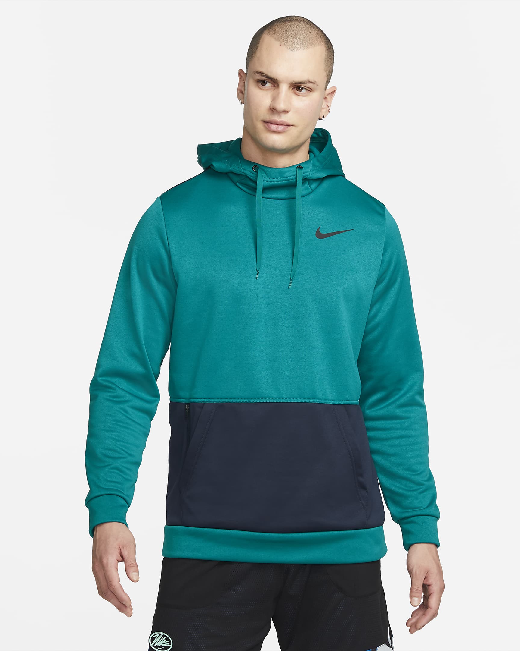 Nike Therma Men\'s Pullover Training Hoodie Bright Spruce/Obsidian/Black