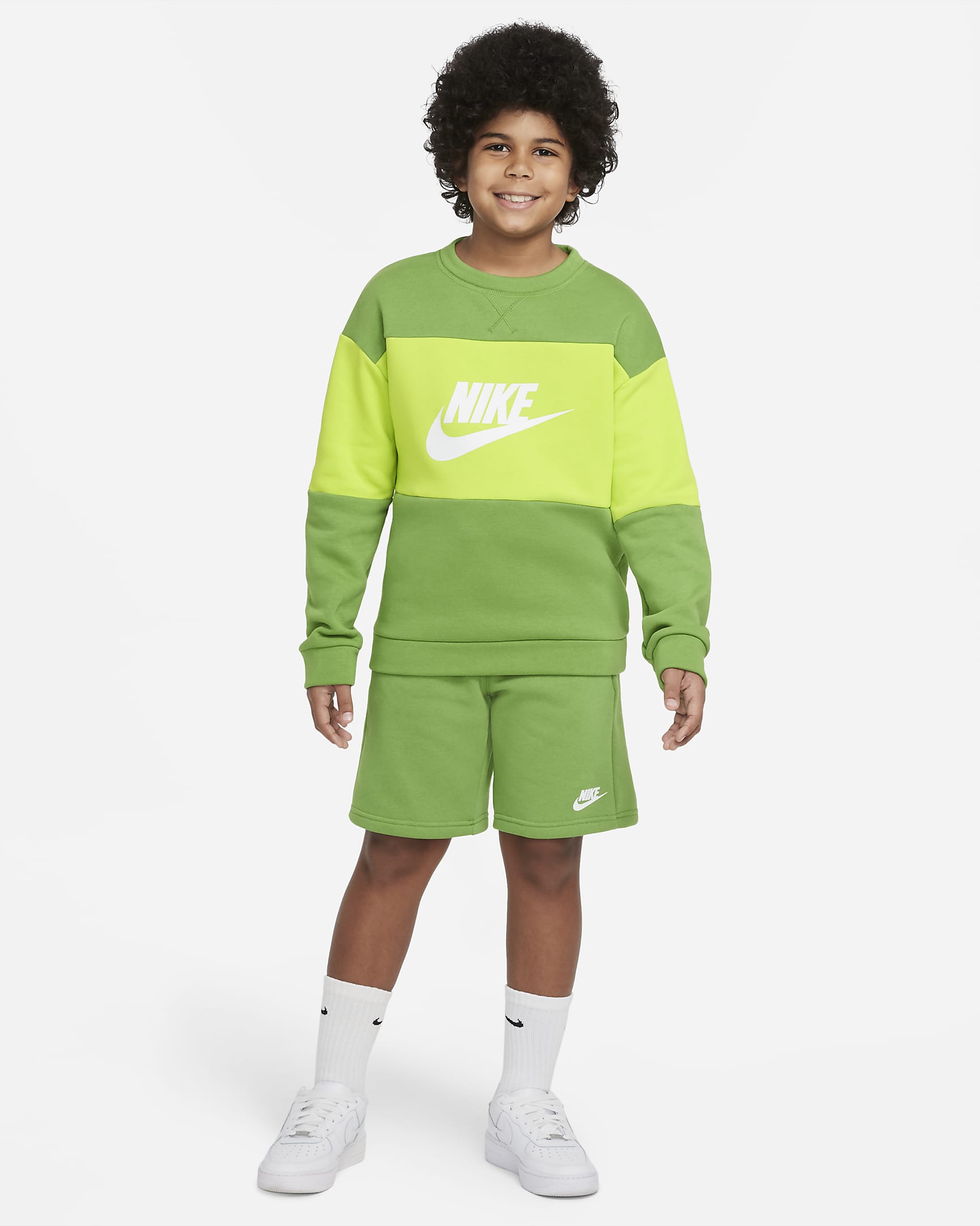 Nike Sportswear Big Kids\' French Terry Tracksuit Chlorophyll/Atomic Green/White