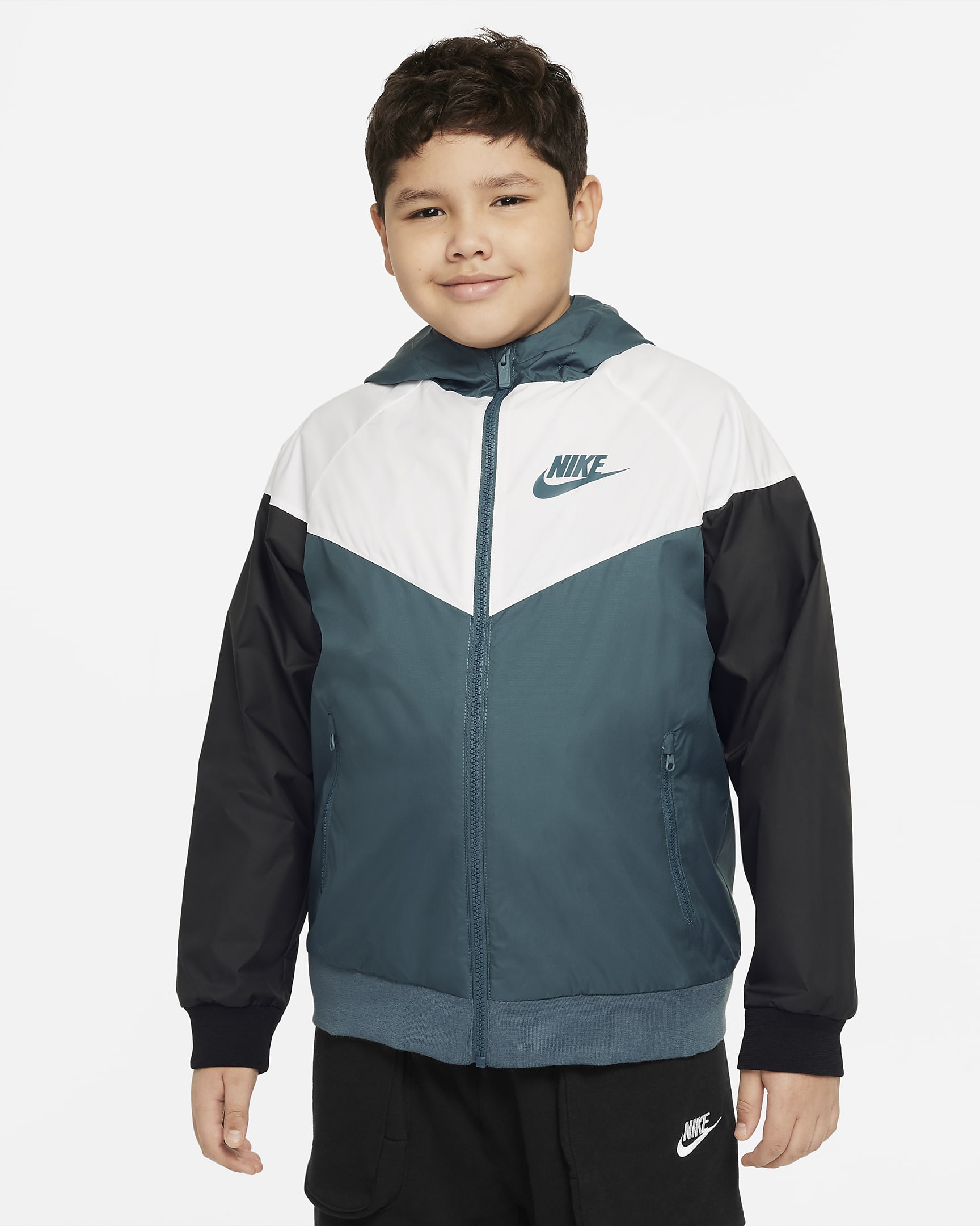 Nike Sportswear Windrunner Big Kids\' (Boys\') Jacket (Extended Size) Ash Green/White/Black/Ash Green