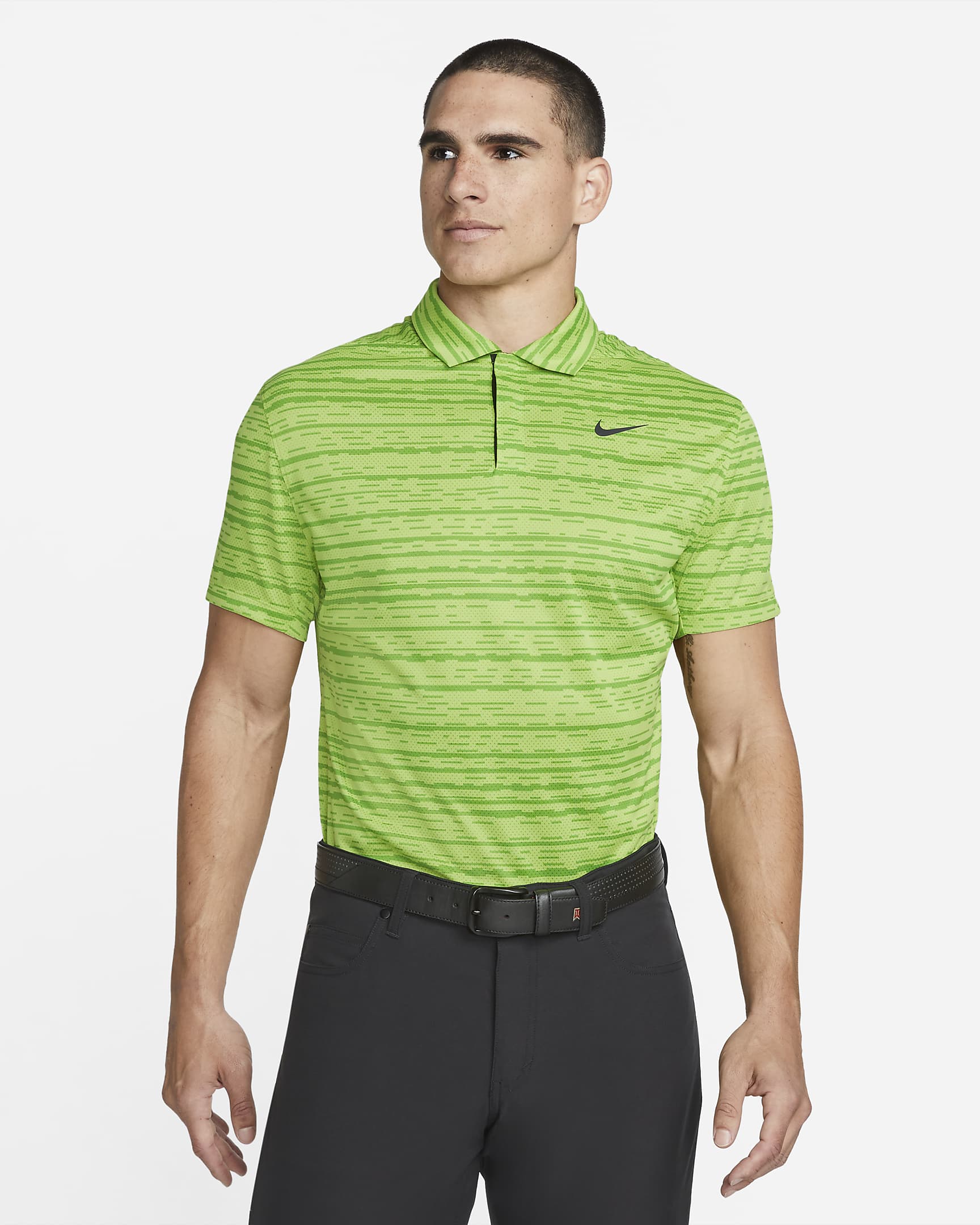 Nike Dri-FIT ADV Tiger Woods Men\'s Striped Golf Polo Vivid Green/Black