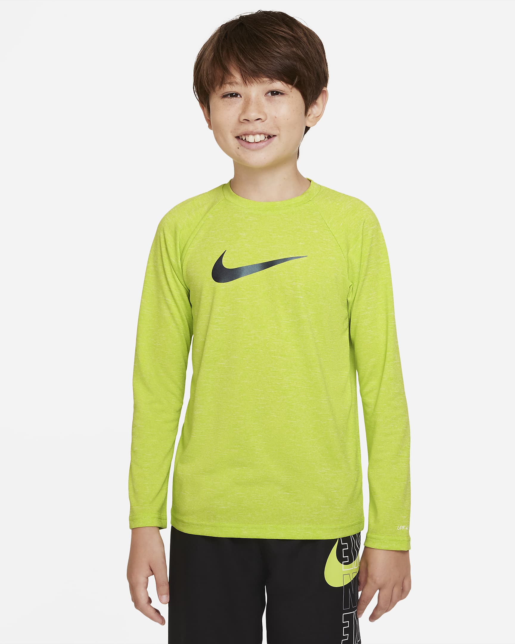 Nike Heather Big Kids\' (Boys\') Long-Sleeve Hydroguard Swim Shirt Atomic Green