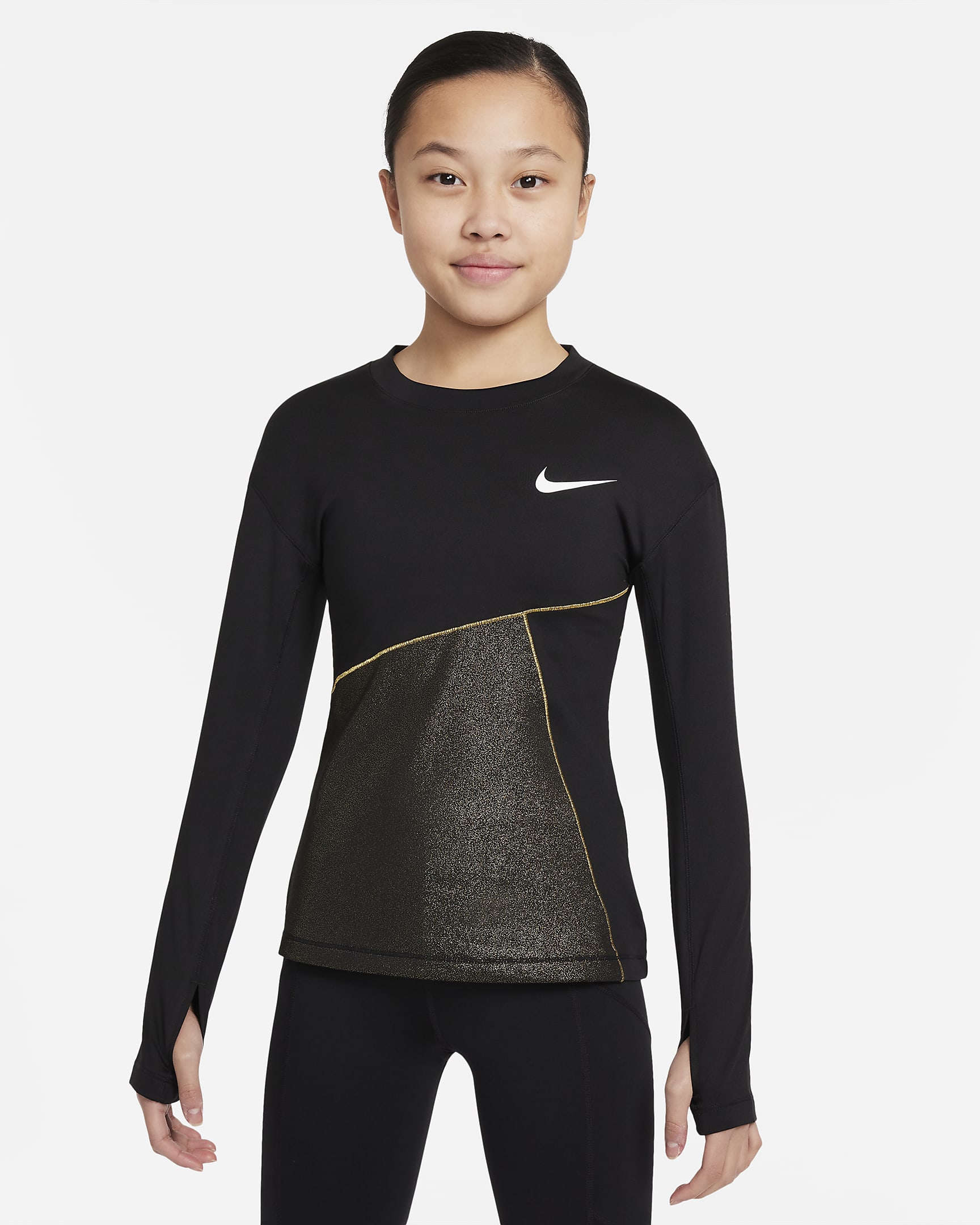 Nike Pro Warm Big Kids\' (Girls\') Training Top Black/White