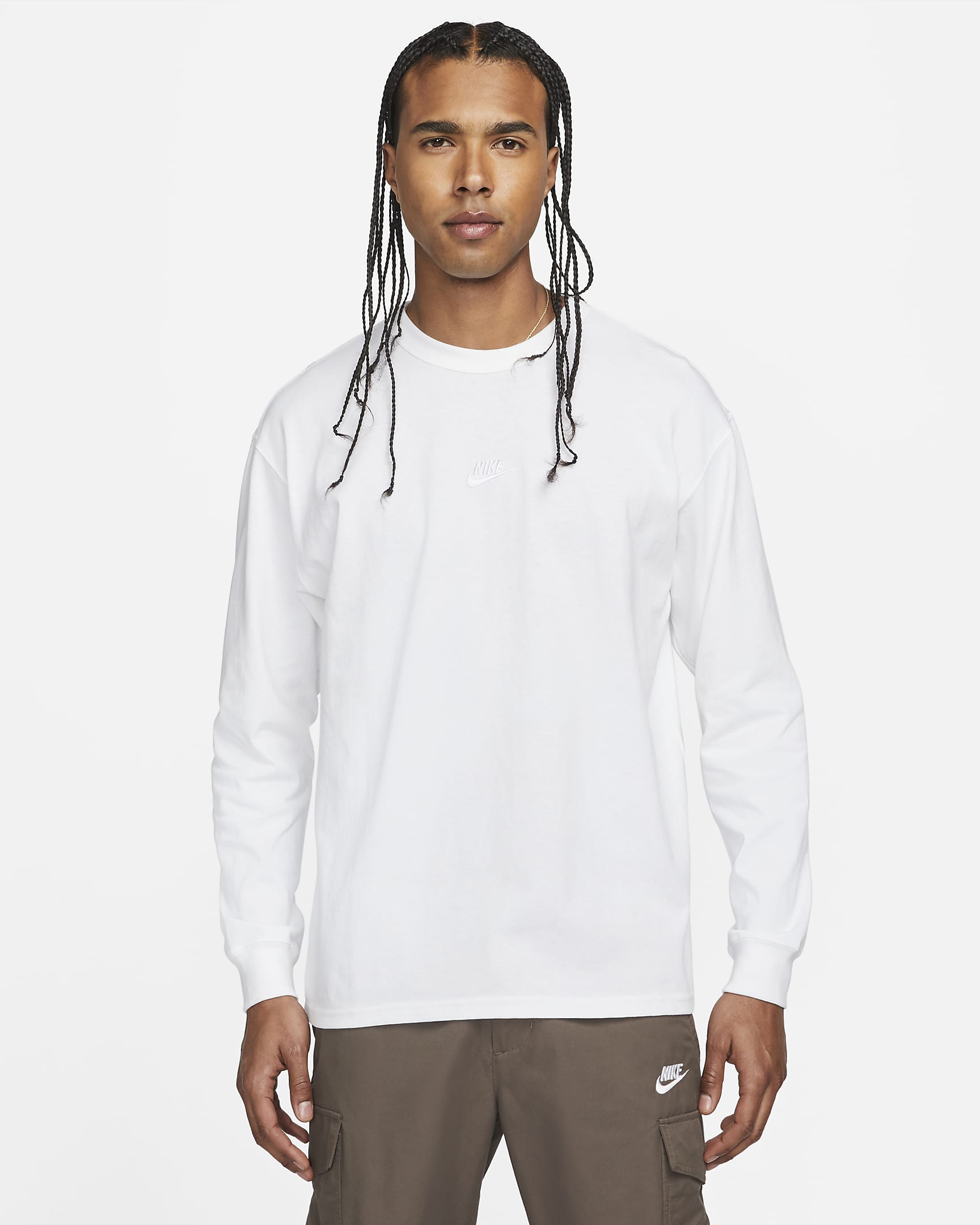 Nike Sportswear Premium Essentials Men\'s Long-Sleeve T-Shirt White/White