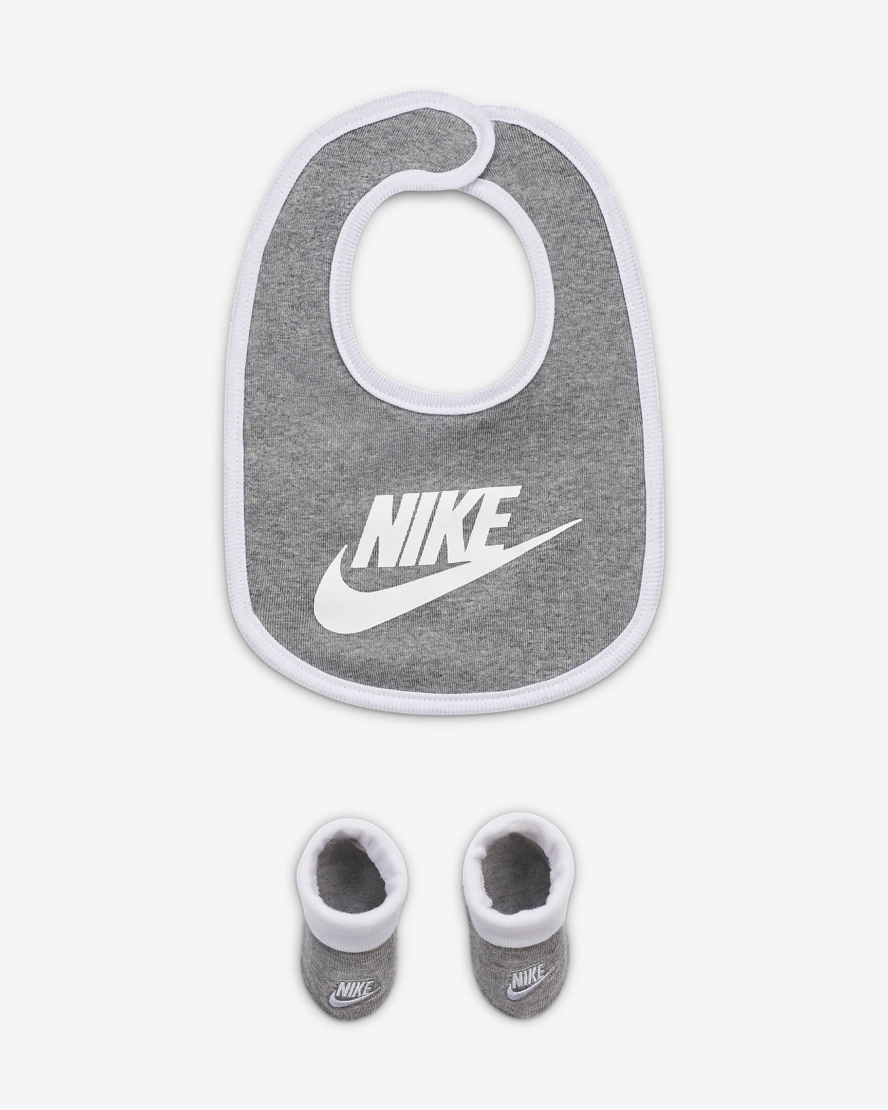 Nike Baby (0-6M) Classic Designs On Soft Knit 100% Cotton Bib and Booties Set (Dark Grey Heather)