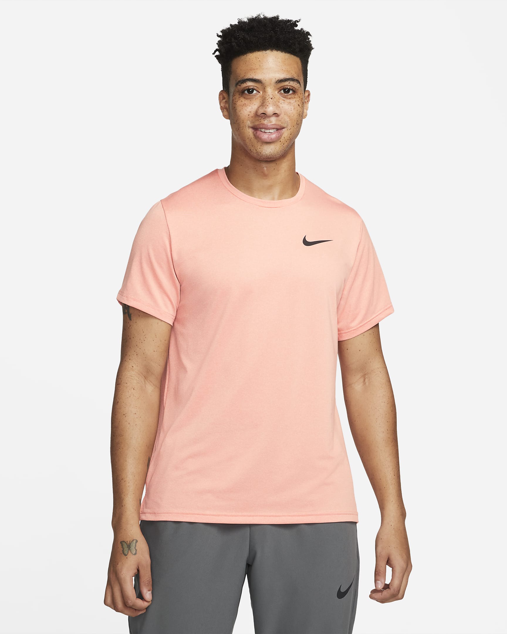 Nike Pro Dri-FIT Men\'s Short-Sleeve Top Madder Root/Bleached Coral/Heather/Black