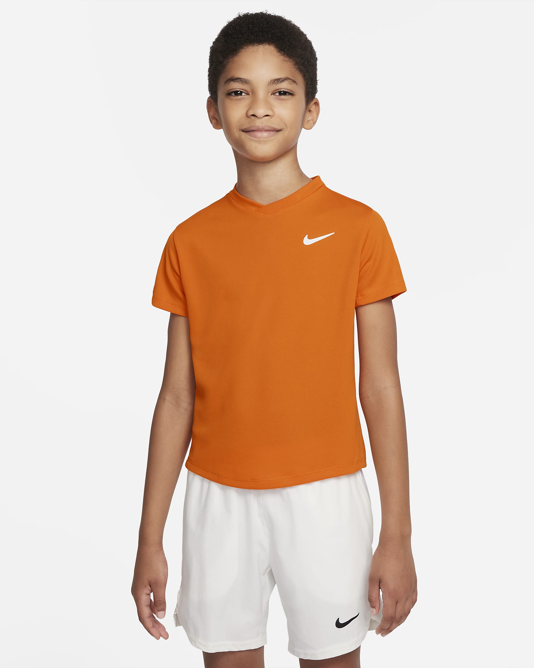 NikeCourt Dri-FIT Victory Big Kids\' (Boys\') Short-Sleeve Tennis Top Magma Orange/Magma Orange/White