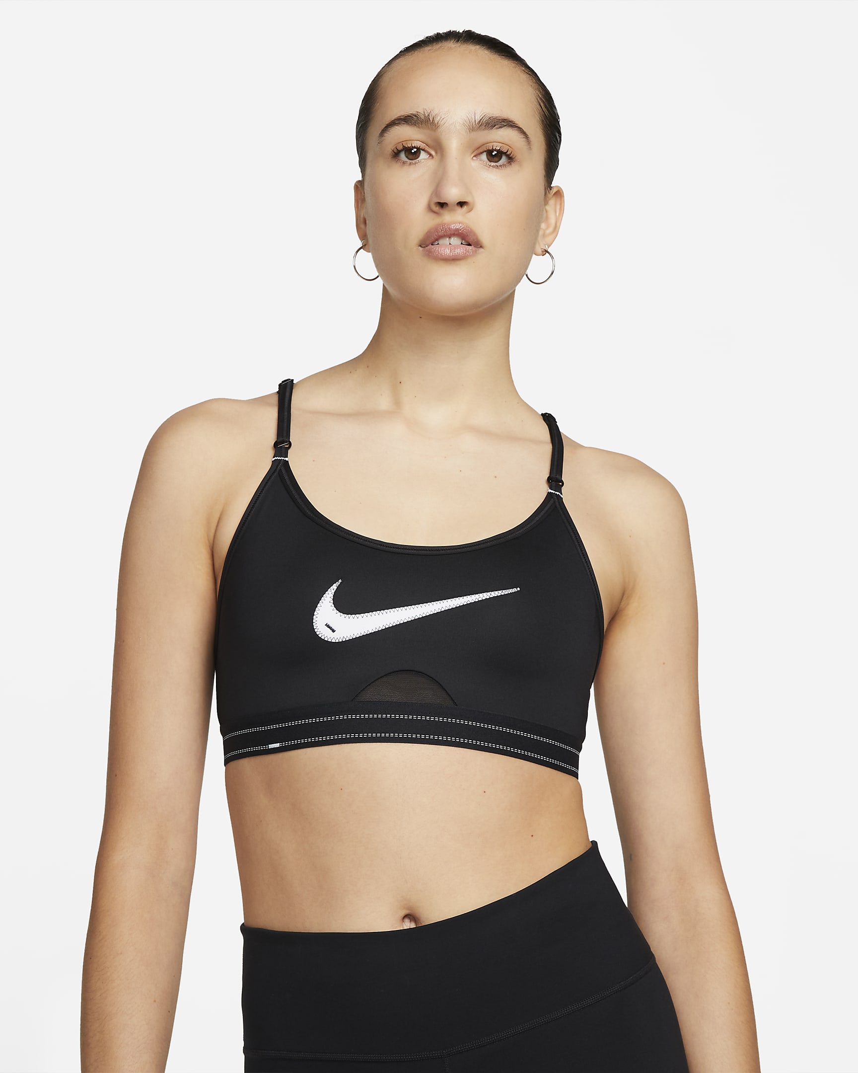 Nike Dri-FIT Indy Women\'s Light-Support Padded Graphic Sports Bra Black/Black/Black/White