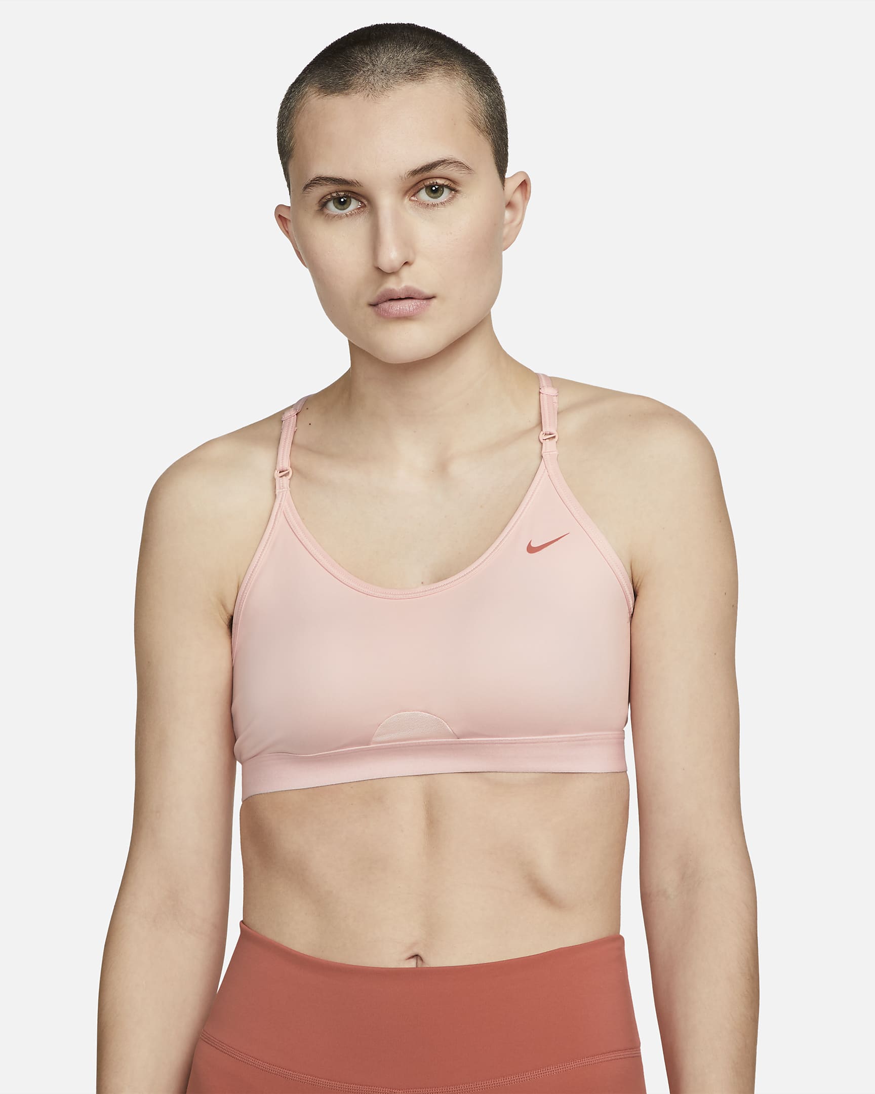 Nike Dri-FIT Indy Strappy Women\'s Light-Support Padded Sports Bra Atmosphere/Atmosphere/Madder Root