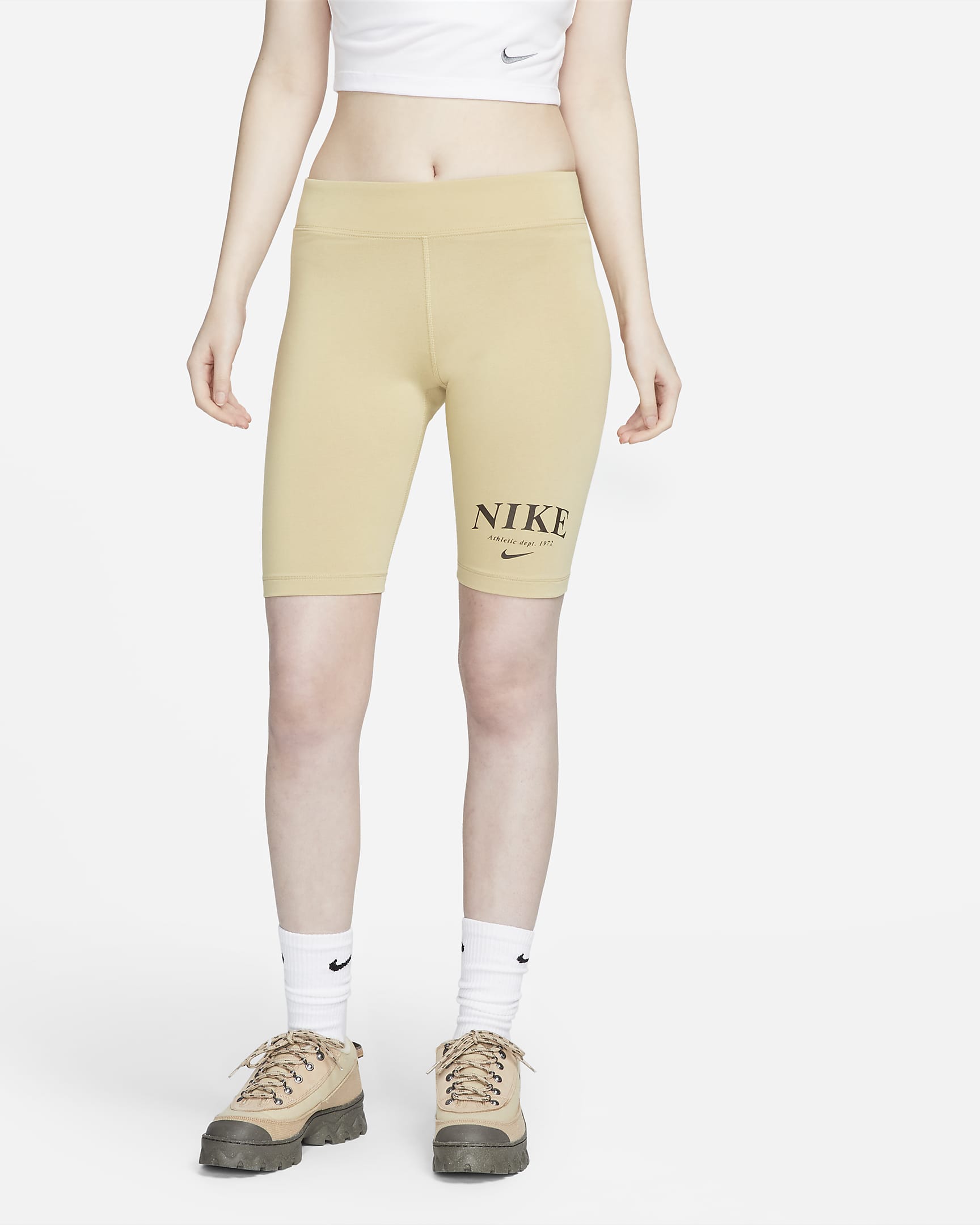 Nike Sportswear Women\'s Mid-Rise Bike Shorts Wheat Grass/Dark Chocolate