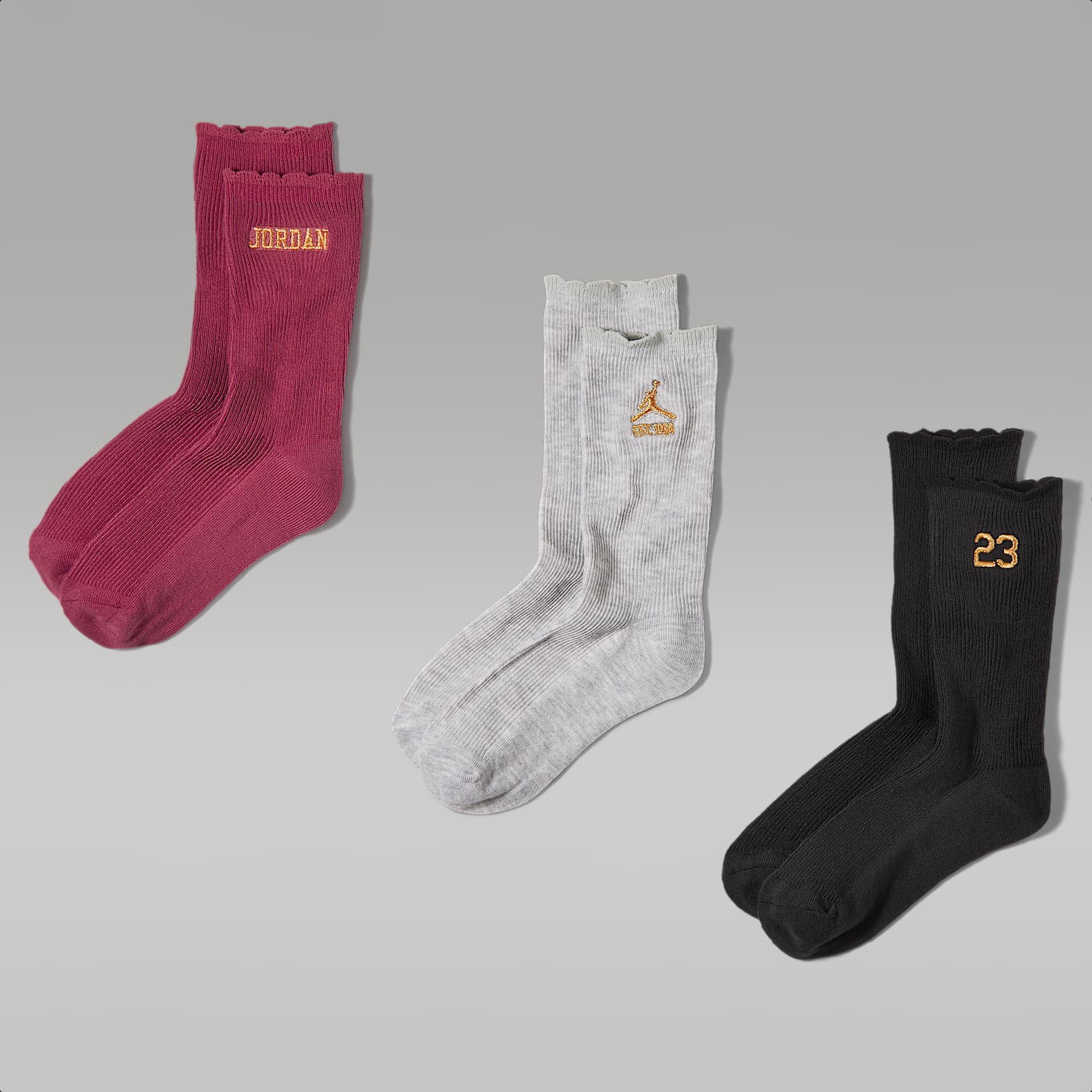 Jordan Kids' Scalloped Edge Crew Socks (3 Pairs)