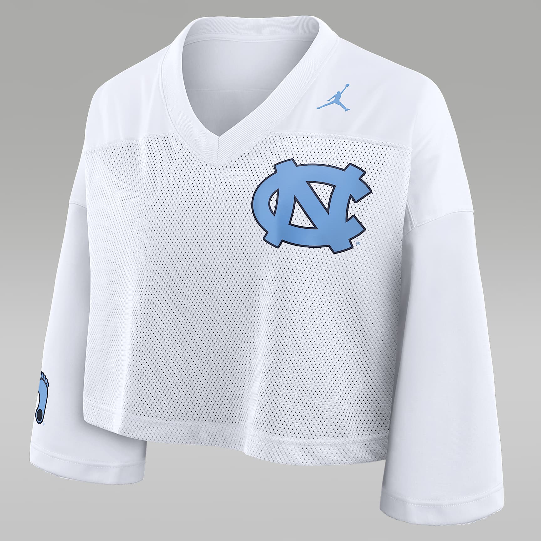 Playera universitaria marca Jordan Dri-FIT cropped para mujer North Carolina Jersey