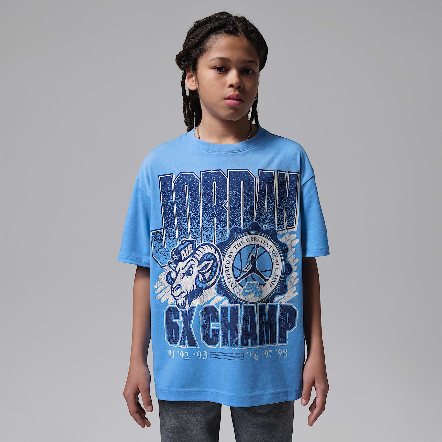 PlayeraAJ11 University Blue Retro GOAT para niños talla grande Jordan