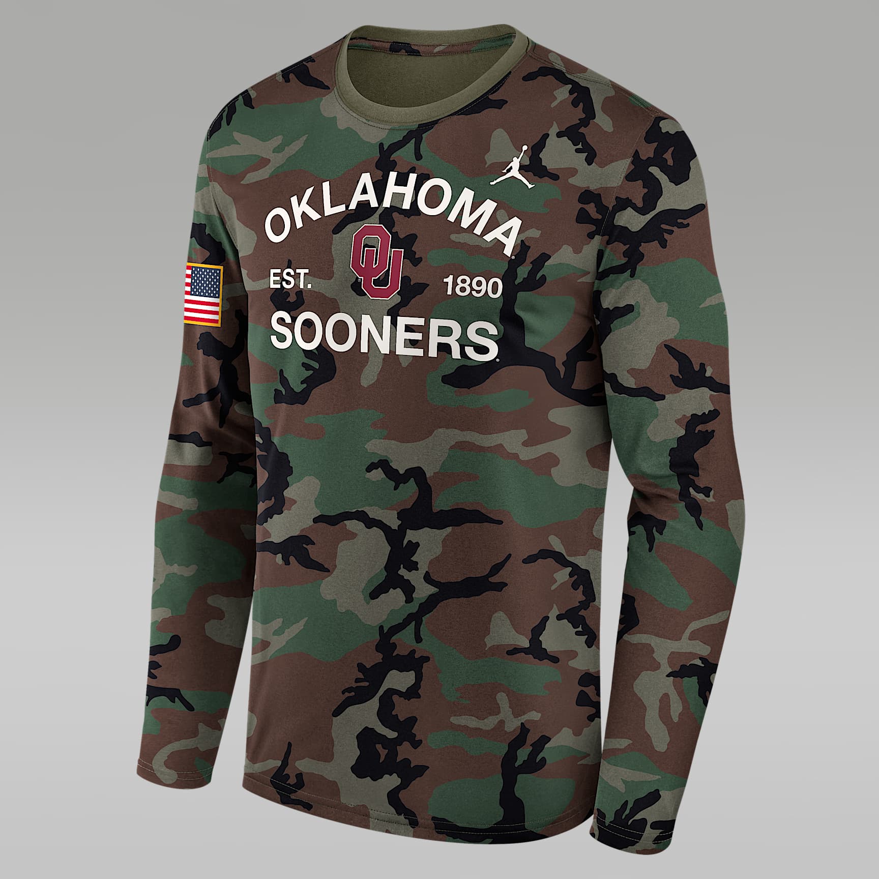 Oklahoma 2025 Military Appreciation Legend Men's Jordan Brand Dri-FIT College Long-Sleeve T-Shirt