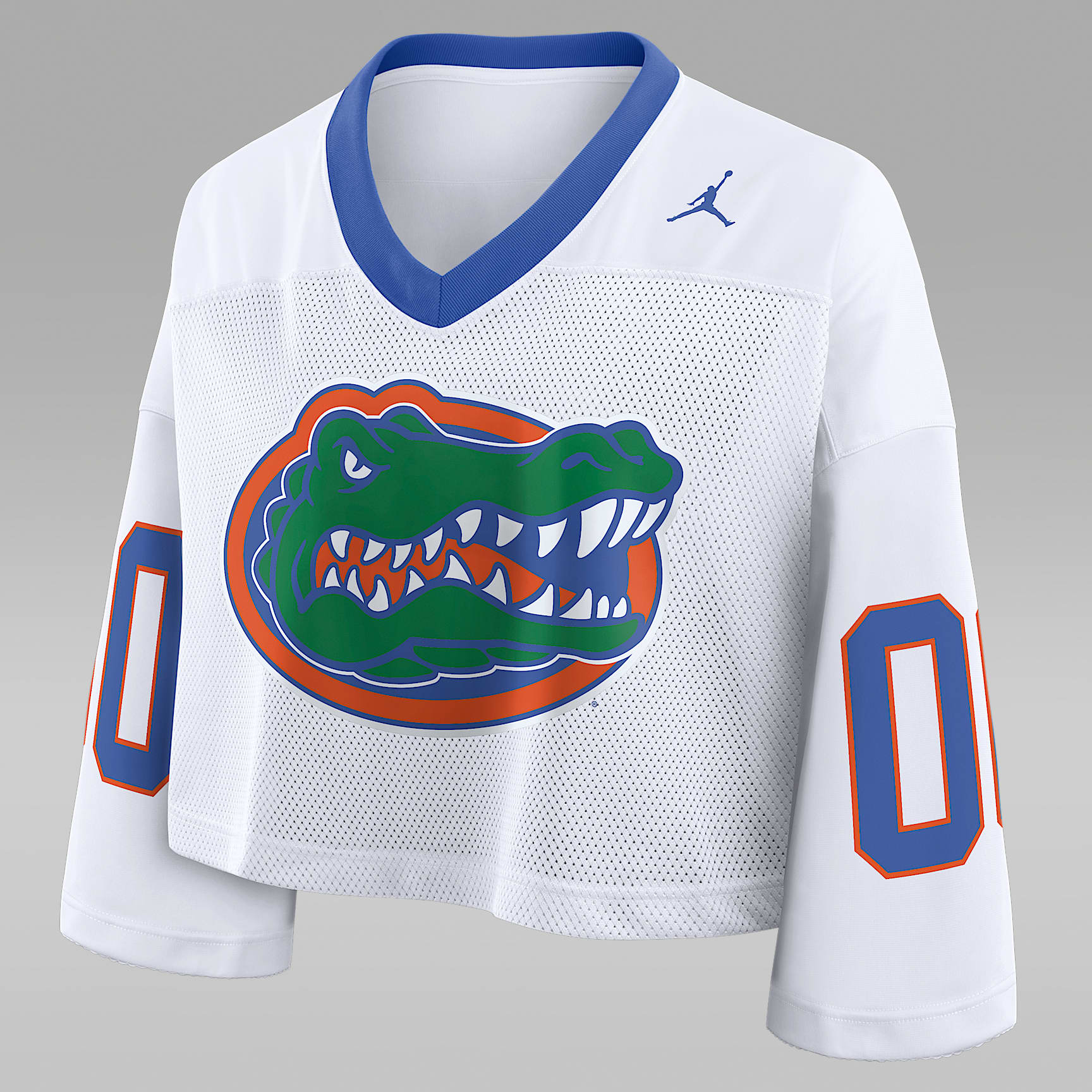 Playera universitaria marca Jordan Dri-FIT cropped para mujer Florida Logo