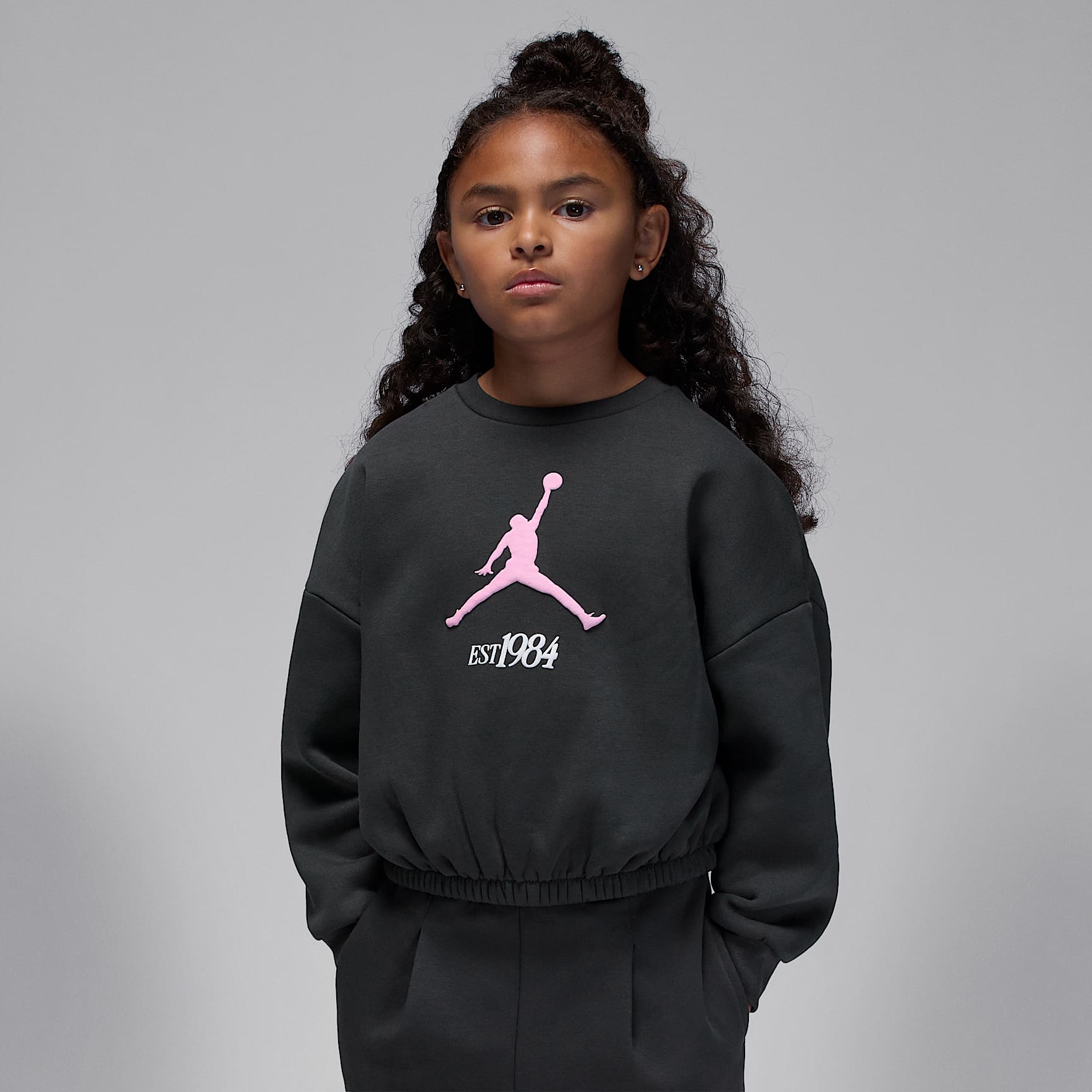 Sudadera de cuello redondo de tejido Fleece plisada para niños talla pequeña Jordan Jumpman Club