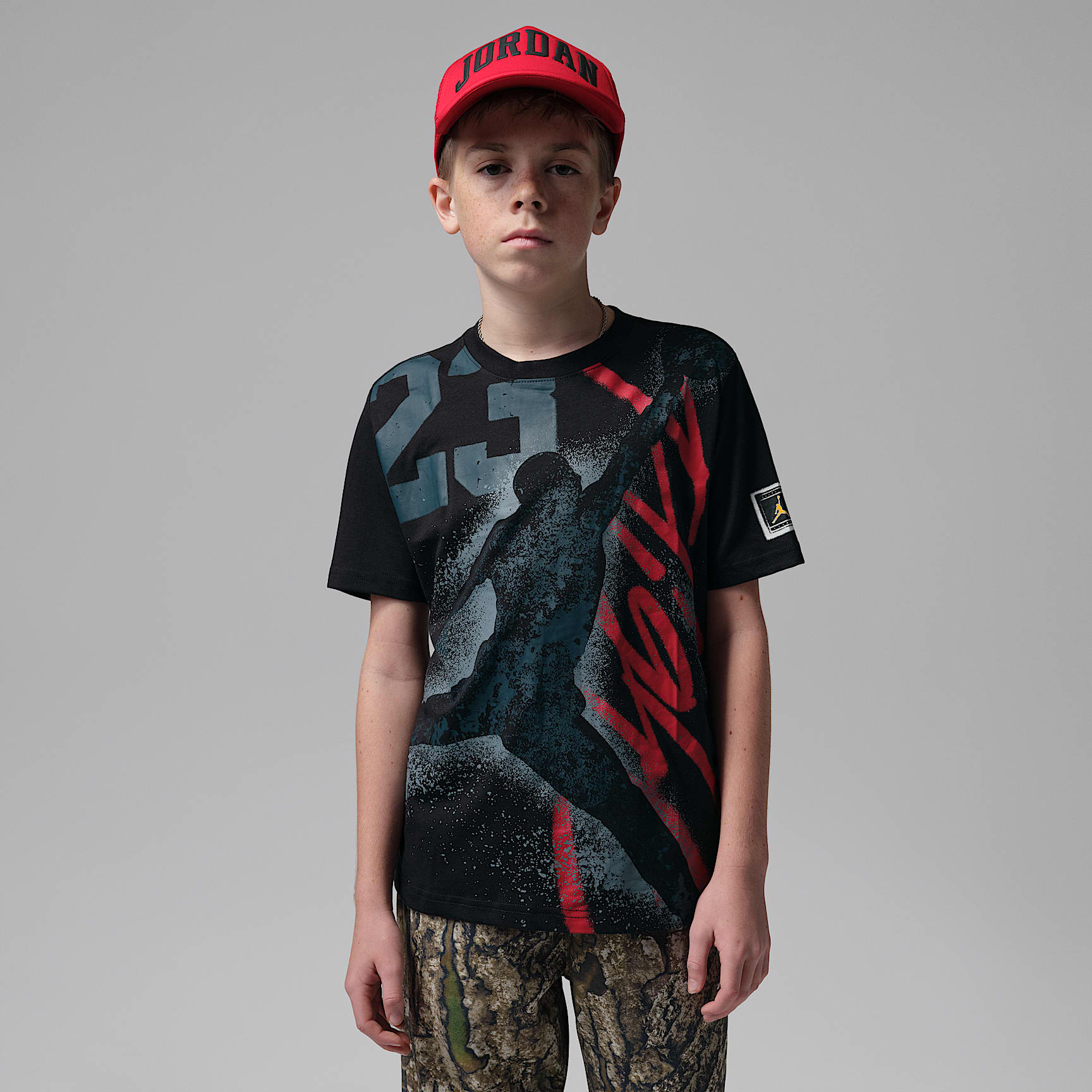 Playera Jumpman Stencil Splatter para niños talla grande Jordan