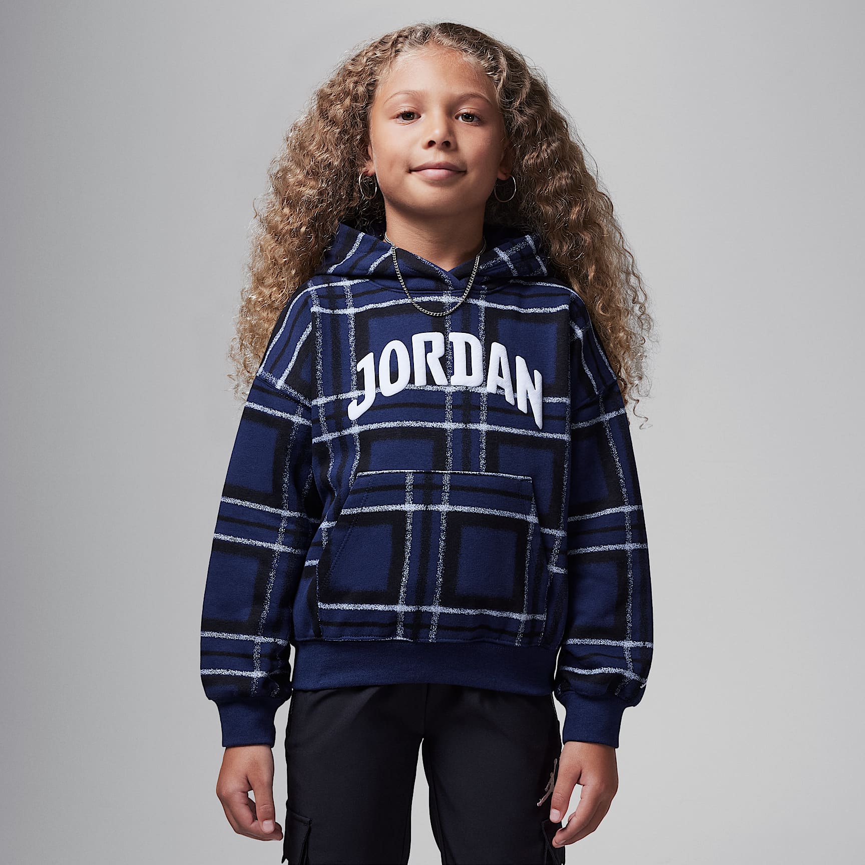 Sudadera con gorro sin cierre con estampado a cuadros para niños talla pequeña Jordan Brooklyn Essentials