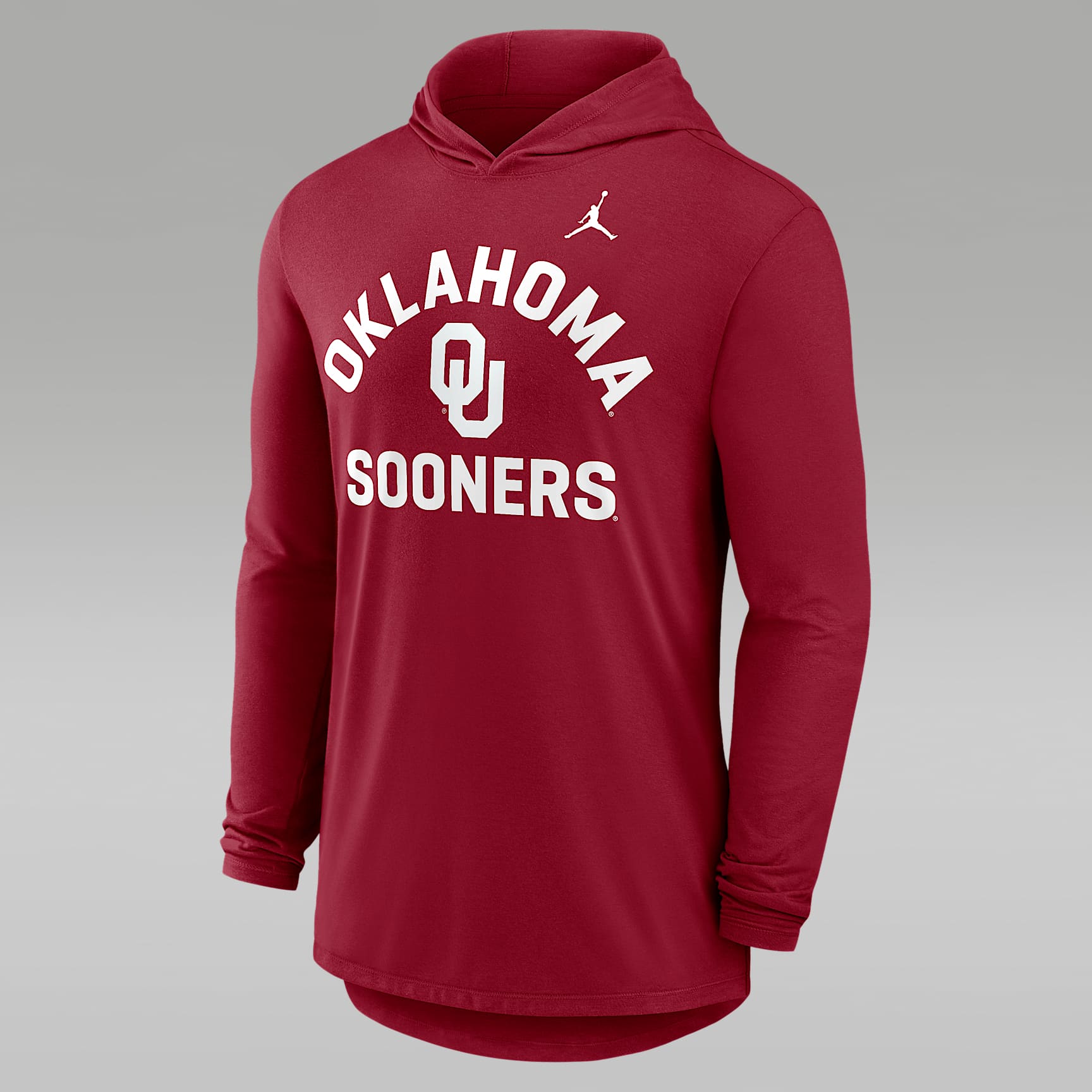 Oklahoma Primetime Arch Men's Jordan Brand Dri-FIT College Long-Sleeve Hooded T-Shirt