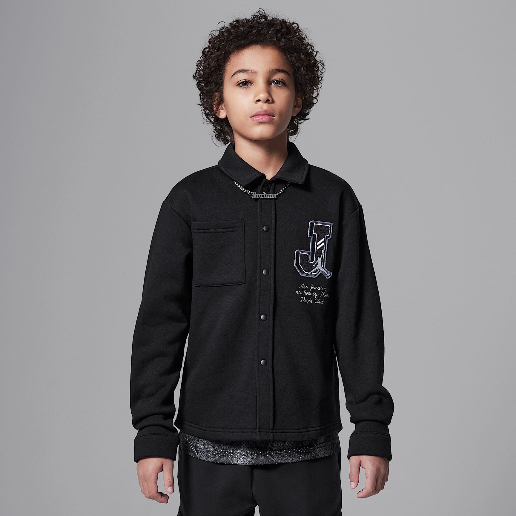 Playera de manga larga de tejido Knit para niños talla grande Jordan Court of Legends