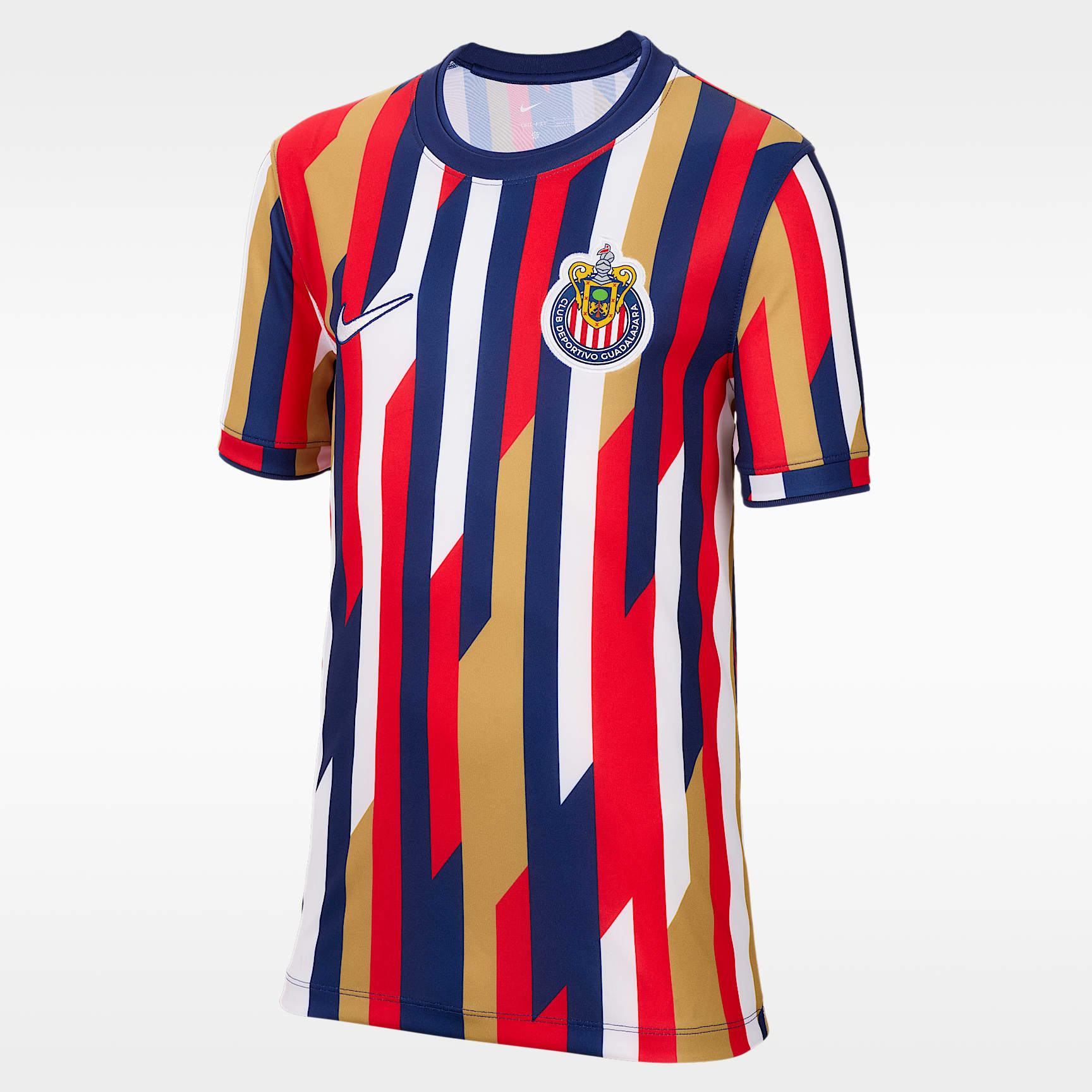Playera de futbol de manga corta Nike Dri-FIT para antes del partido para niños talla grande C.D. Guadalajara