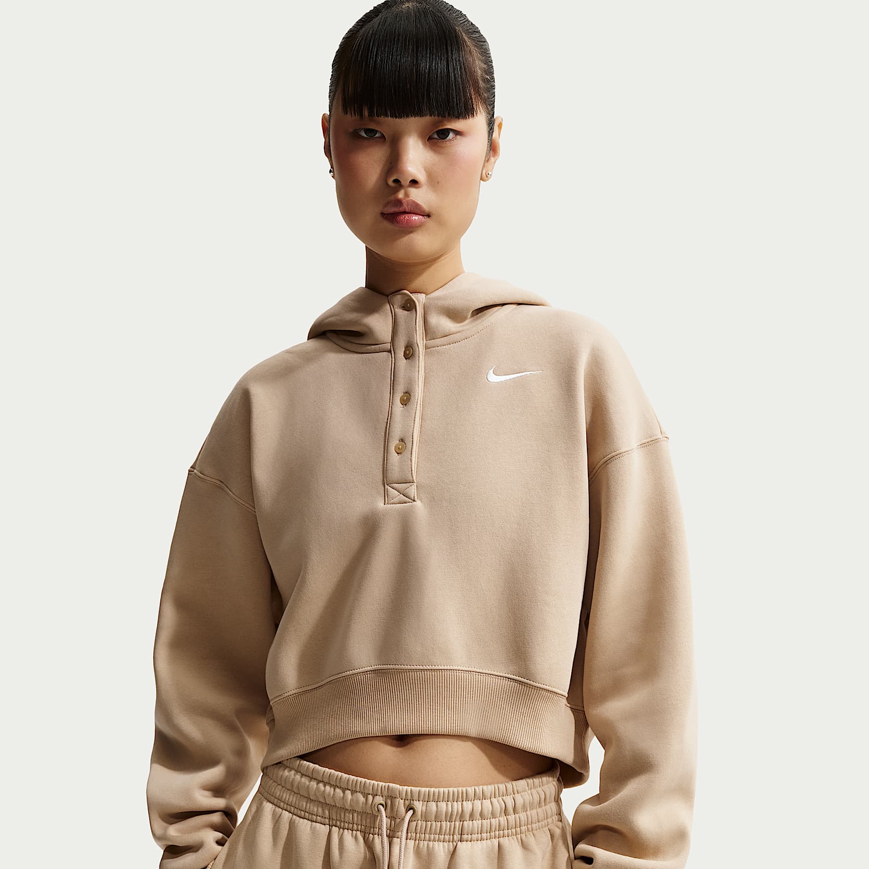 Nike Sportswear Phoenix Fleece Bol Kesim Crop Henley Kapüşonlu Kadın Üstü