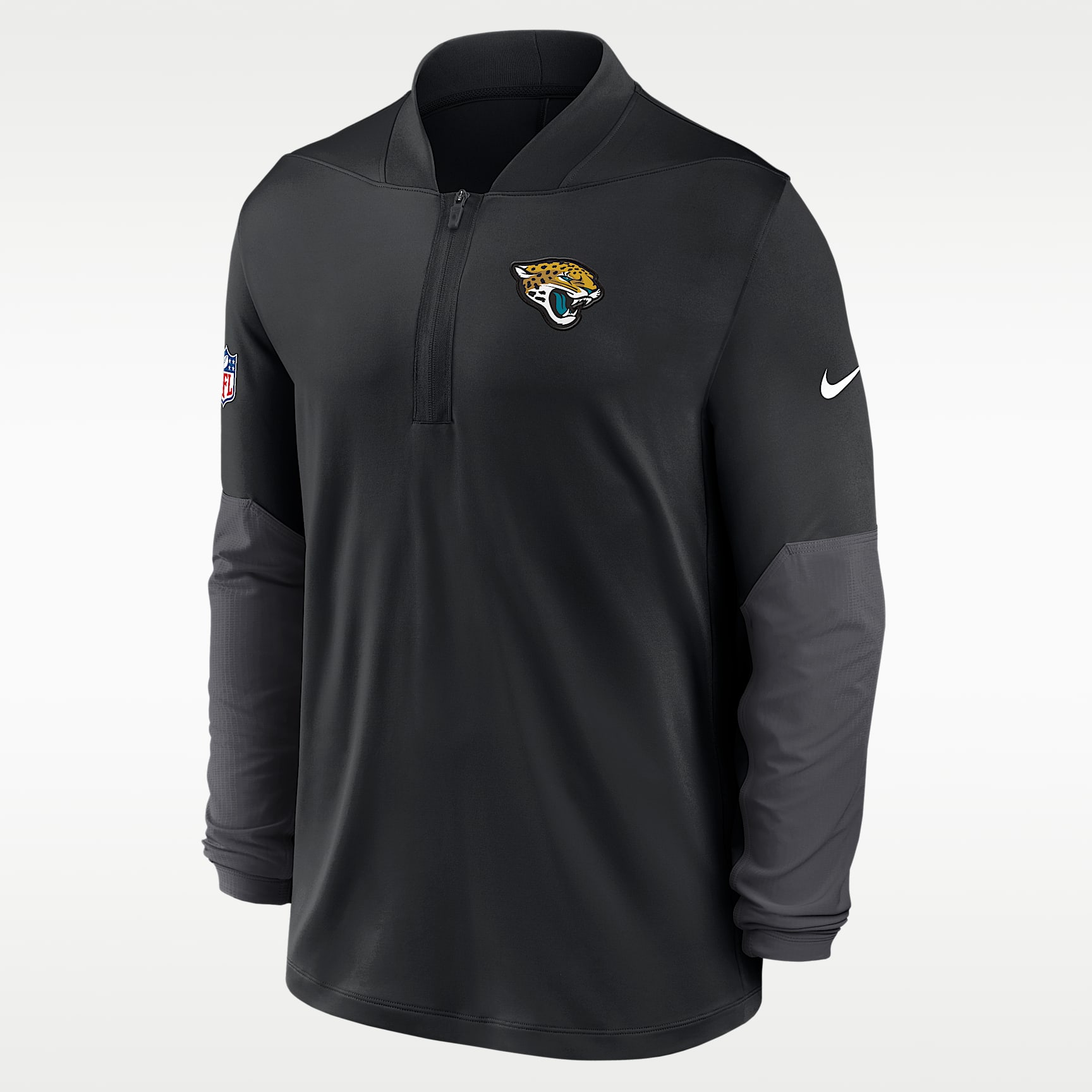 Playera Nike Dri-FIT de la NFL de medio cierre para hombre Jacksonville Jaguars Feel The Pressure