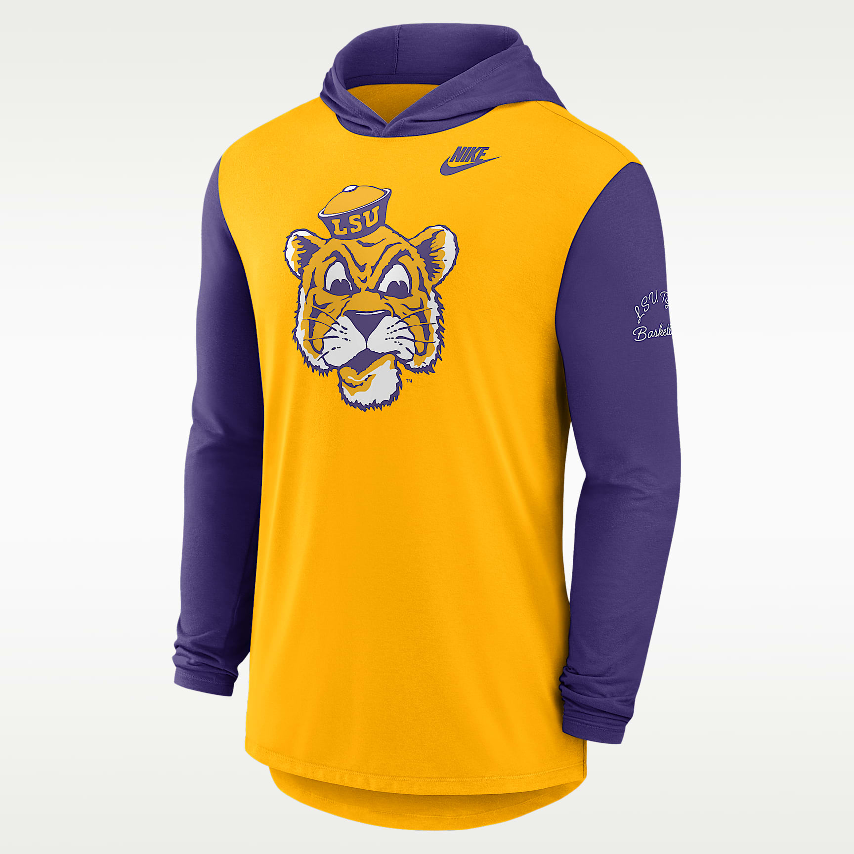 Playera de manga larga universitaria Nike Dri-FIT con gorro para hombre LSU Campus Legacy