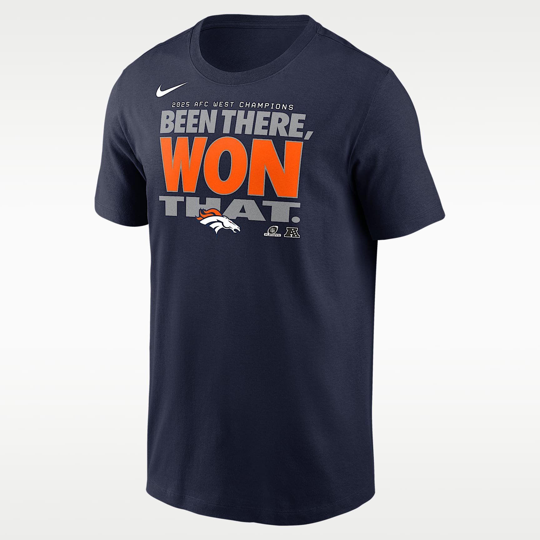 Playera Nike de la NFL para hombre Denver Broncos 2025 AFC West Champions Trophy Collection