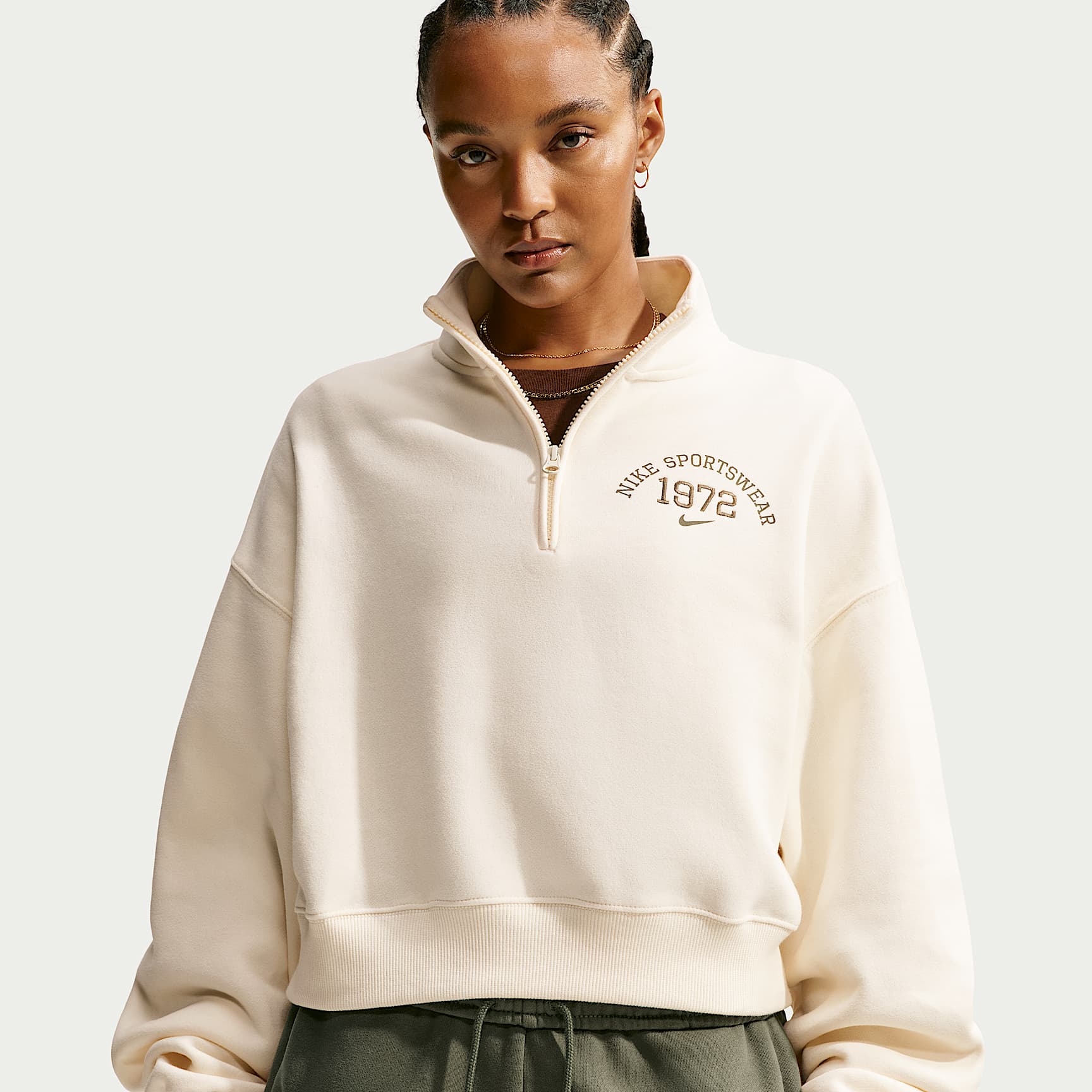 Nike Studio Fleece Medium Weight Women's Oversized 1/4-Zip Cropped Top