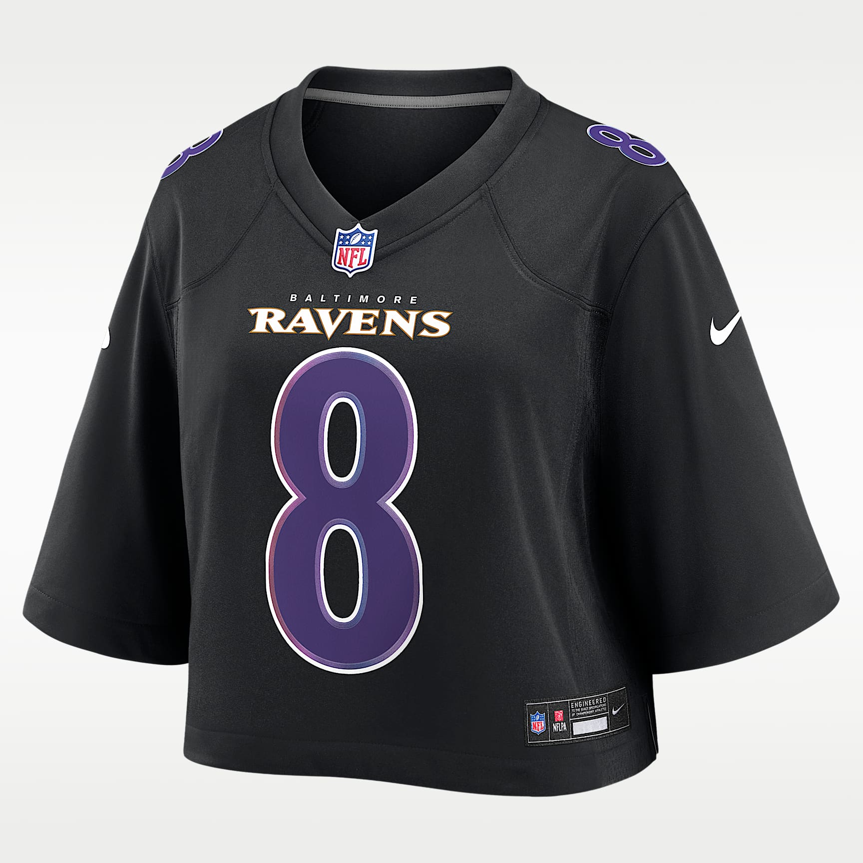 Jersey Nike de la NFL Game cropped Tundra para mujer Lamar Jackson Baltimore Ravens