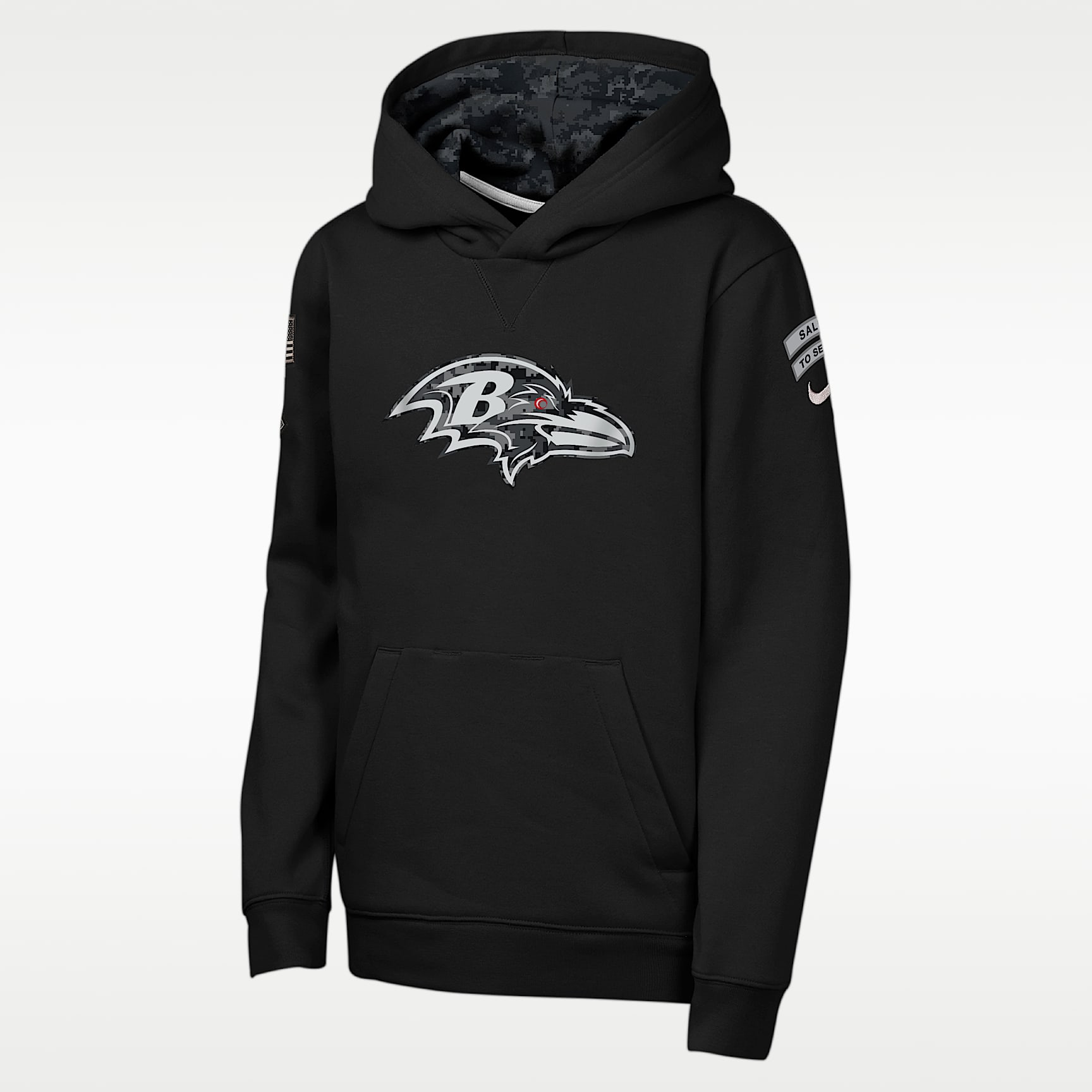Sudadera con gorro sin cierre Nike de la NFL para niños talla grande Baltimore Ravens Salute to Service Sideline Club