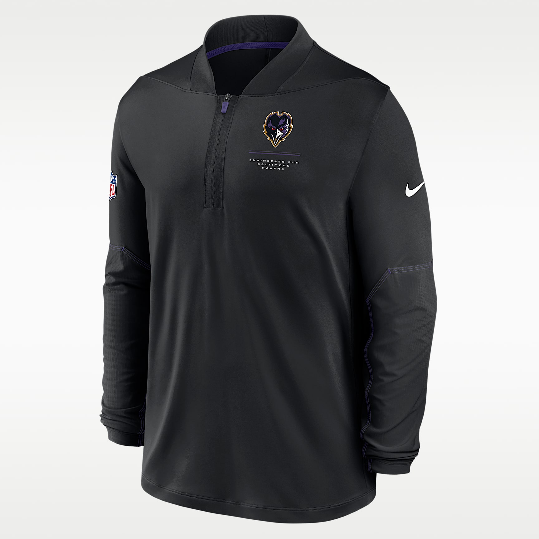 Playera Nike Dri-FIT de la NFL de medio cierre para hombre Baltimore Ravens Sideline