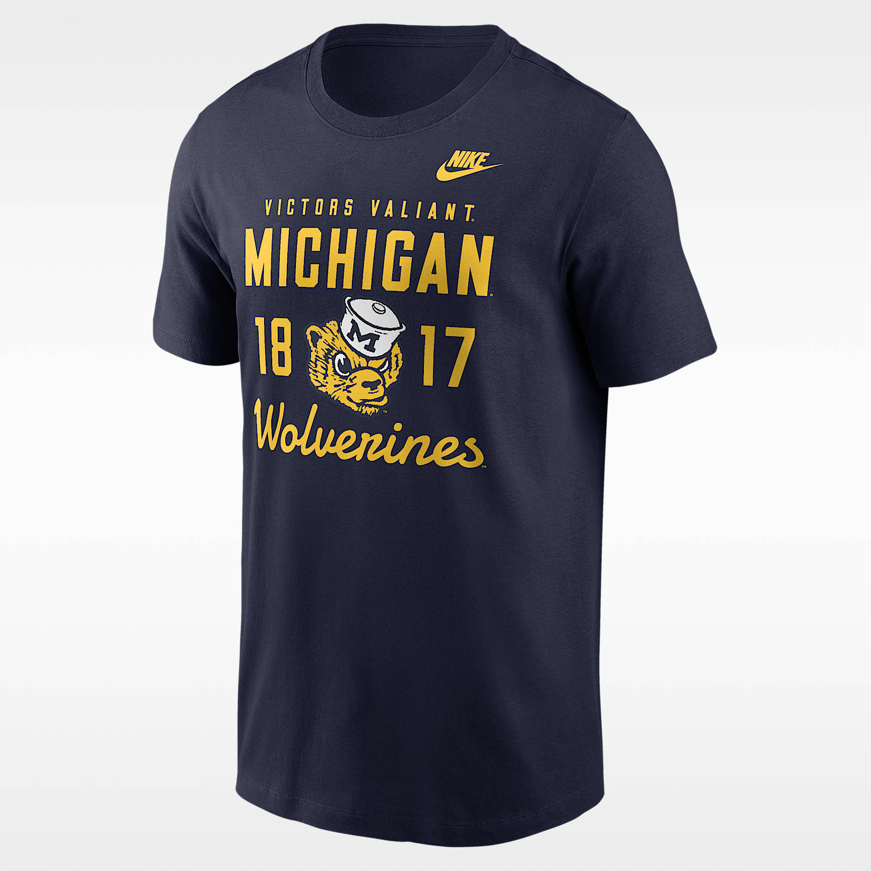 Playera universitaria Nike para hombre Michigan Legacy Stacked Est