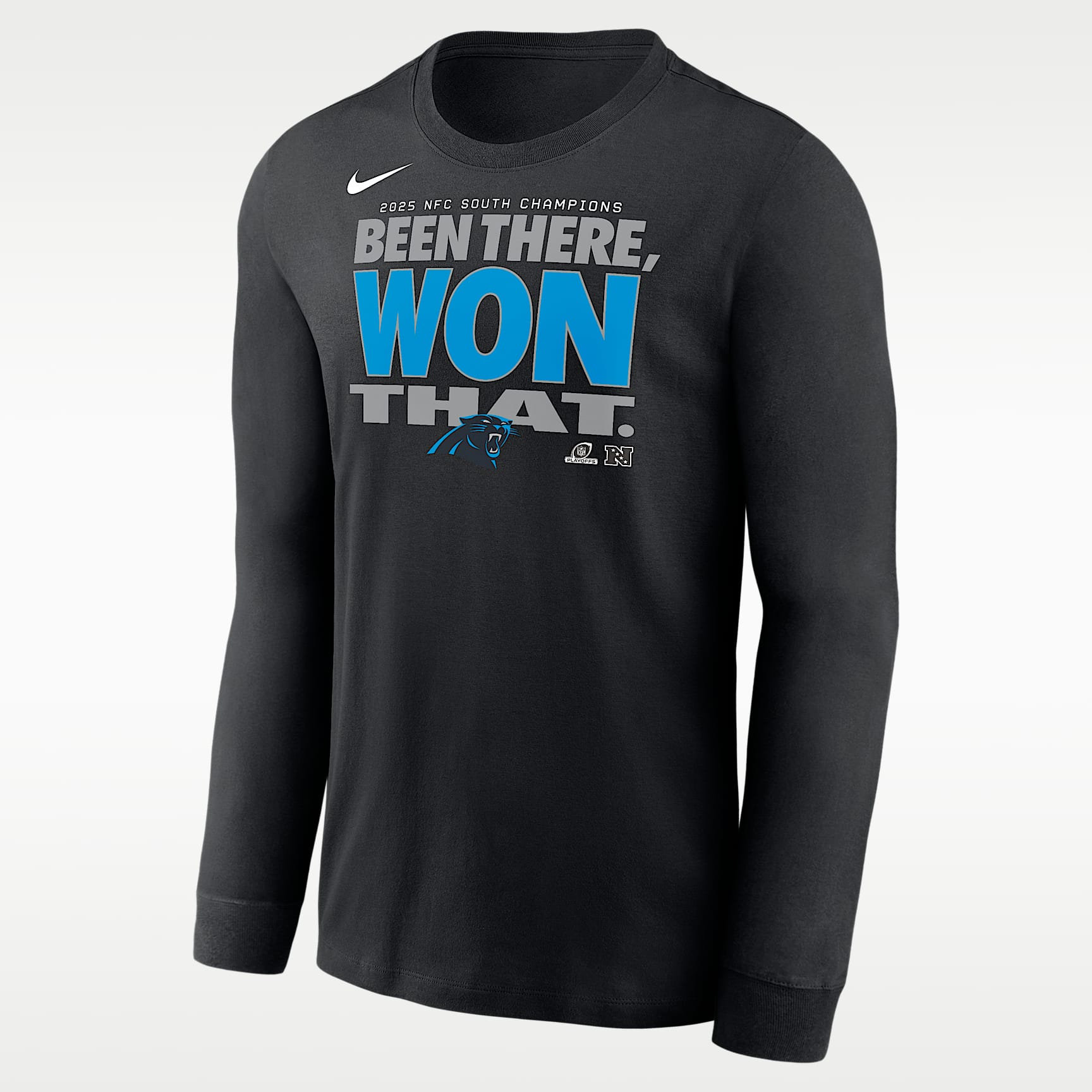 Carolina Panthers 2025 NFC South Champions Trophy Collection Men's Nike NFL Long-Sleeve T-Shirt